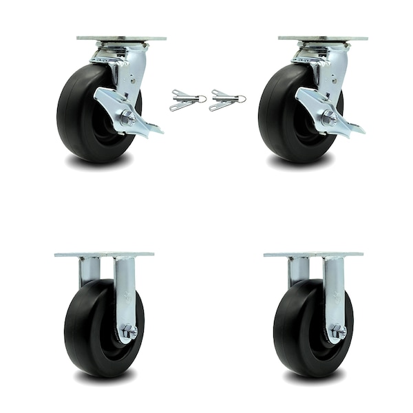 6 Inch Polyolefin Caster Set with 2 Brakes/Swivel Lock 2 Rigid